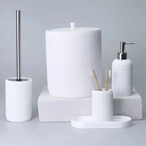 By Selim Natural Beyaz 5 Parça Polyester Banyo Seti ürün görseli 1