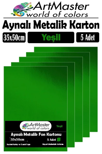 Yeşil Renkli 35x50 Metalik Aynalı Fon Kartonu 5 Adet 1 Paket ArtMaster Metalik Aynalı Fon Kartonu ürün görseli 1