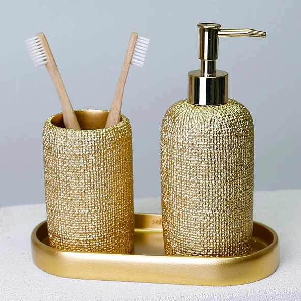 By Selim Natural Altın 5 Parça Polyester Banyo Seti - Resim 3