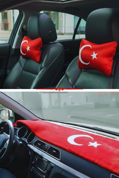 Türk Bayraklı Ayyıldız Desenli Torpido Koruma Örtüsü & Dijital Baskılı Araç Seyahat Boyun Yastığı ürün görseli 1