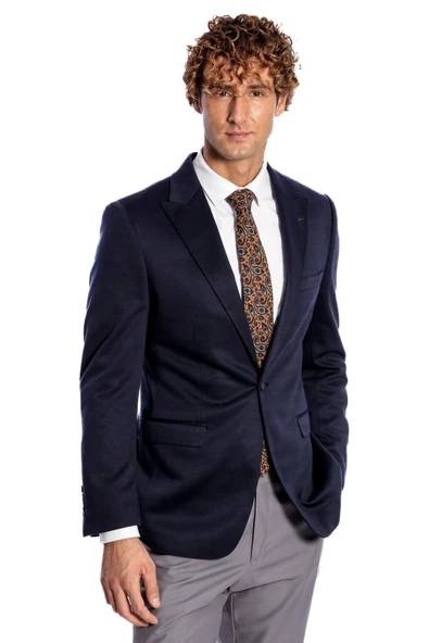 Lacivert Düz Slim Fit Erkek Ceket  - Wessi ürün görseli 1