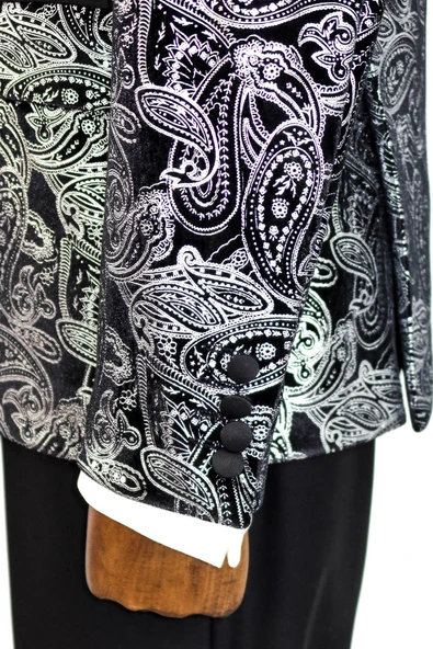 Gold Patterned Over Grey Men Prom Blazer - Wessi - Resim 8