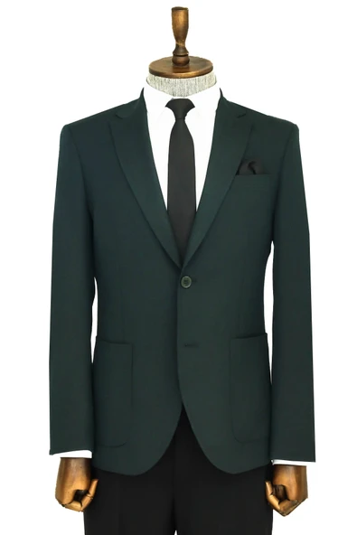 Kendinden Desenli Slim Fit Sivri Yaka Yeşil Erkek Ceket - Wessi ürün görseli 1