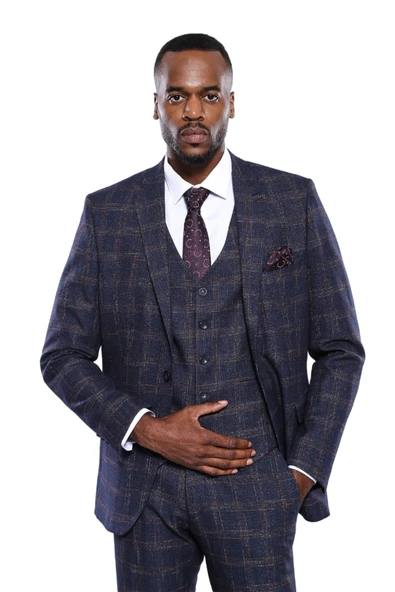 Ekose Desenli Slim Fit Lacivert Erkek Ceket - Wessi ürün görseli 1