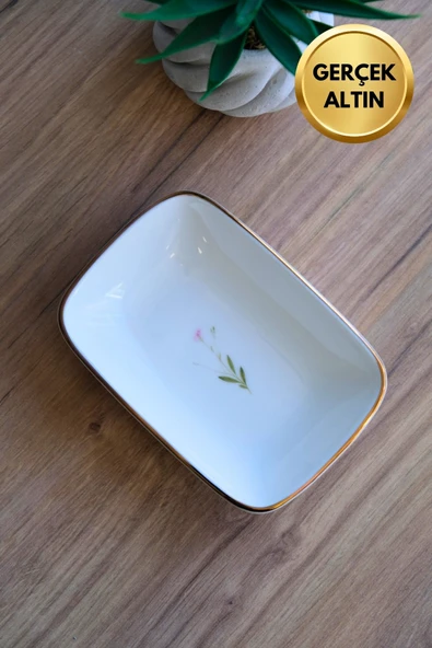 Tabak Evi Porselen Natura Çuha Altın Yaldızlı Dikdörtgen Kayık Tabak 14X9,8cm Tekli ürün görseli 1
