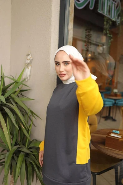 Kadın Çift Renkli SWEAT Sarı Gri - Resim 2