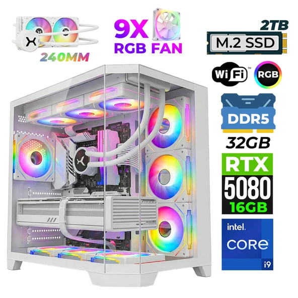 Xaser Pearl X80 i9 14900KF 32GB DDR5 Ram 2TB M.2 NVMe SSD 16GB RTX5080 Oyuncu Render Tavsiye Sistem ürün görseli 1