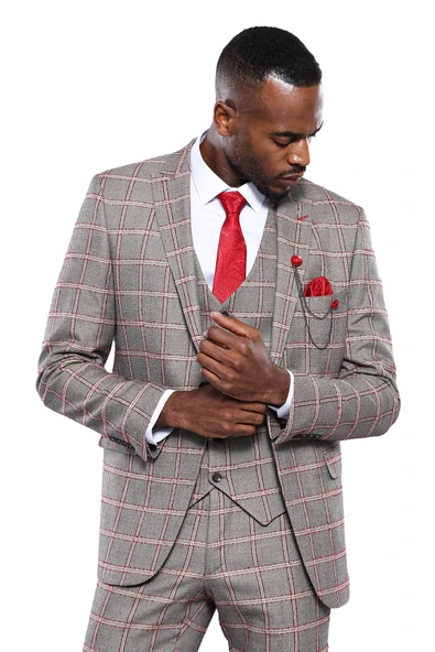 Ekose Desenli Slim Fit Gri Erkek Ceket - Wessi ürün görseli 1