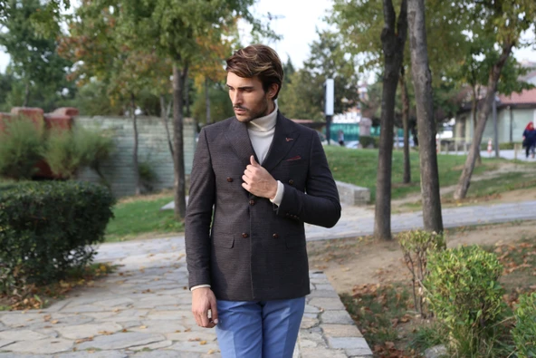 Kruvaze Slim Fit Erkek Kahverengi Ceket - Wessi - Resim 4