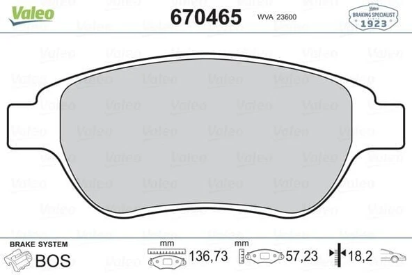 VALEO ÖN FREN BALATASI CITROEN C3-C4-XSARA-BERLINGO / PEUGEOT 1007-206-207-307 / FIAT DOBLO / GEELY  EMGRAND EC7 ürün görseli 1