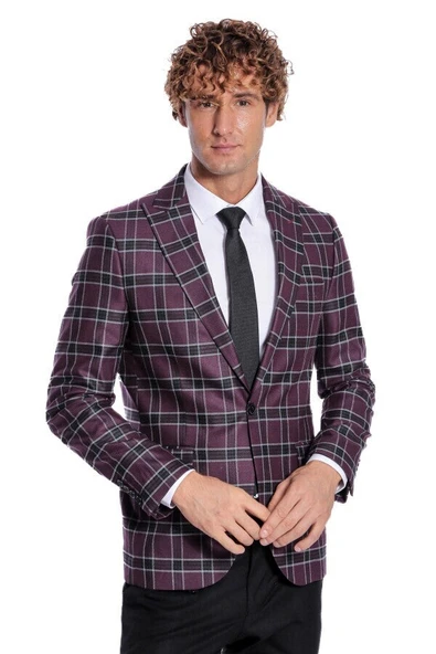 Slim Fit Sivri Yaka Mor Erkek Ceket - Wessi ürün görseli 1