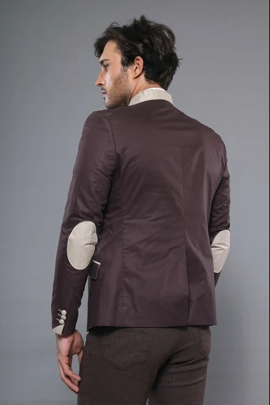 Single Button Collar Garni Tippet Brown Jacket-Wessi - Resim 3