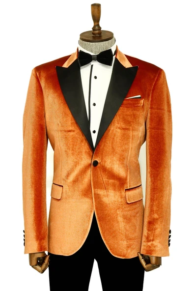 Kadife Slim Fit Tek Düğmeli Taba Erkek Balo Ceket - Wessi ürün görseli 1