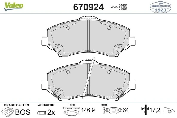 VALEO DİSK FREN BALATASI (ÖN) CHRYSLER GRAND VOYAGER 3.3/3.6/3.8/4.0/2.8D 07/07> CHRYSLER TOWN & COUNTRY 3 ürün görseli 1