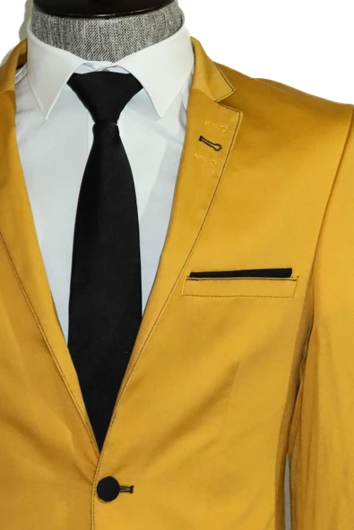 Single Button Collar Garni Tippet Yellow Jacket-Wessi - Resim 2