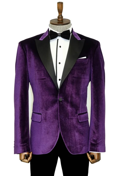 Kadife Slim Fit Tek Düğmeli Mor Erkek Balo Ceket - Wessi ürün görseli 1