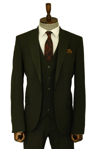 Tek Düğmeli Slim Fit Yeşil Yelekli Erkek Takım Elbise - Wessi ürün görseli 1