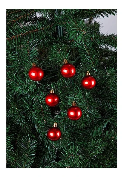 Yılbaşı Top Süs 4 cm 6 Parça Parlak Kırmızı ürün görseli 1