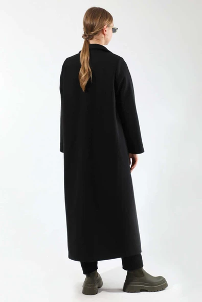 ZÜLAYS Uzun Oversize Kaşe Kaban Siyah - Resim 5