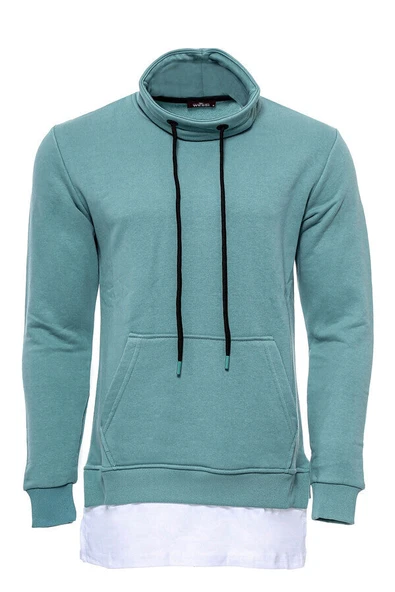 Point Collar T-Shirt Detailed Green Men's Sweatshirt - Wessi ürün görseli 1