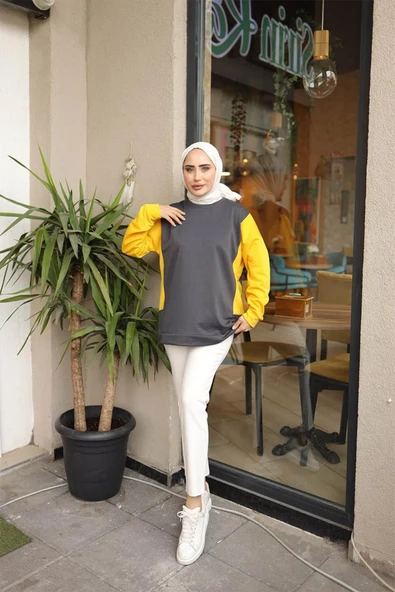 Kadın Çift Renkli SWEAT Sarı Gri ürün görseli 1