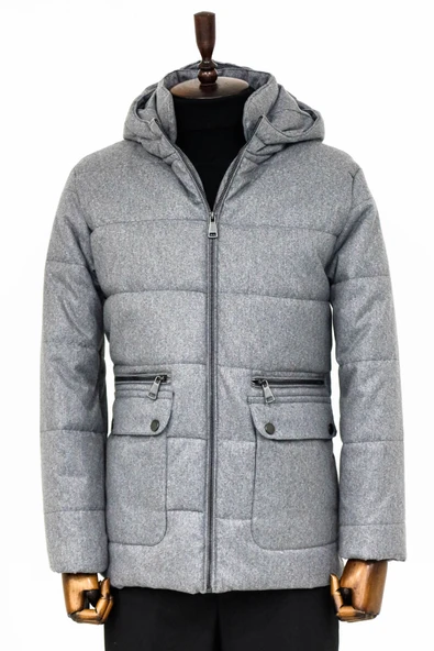 Slim Fit Kapüşonlu Gri Erkek Şişme Mont - Wessi ürün görseli 1