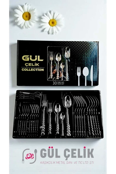 Gül Çelik 30 Parça 6 Kişilik Çatal Kaşık Takımı Kalpli Model ( KUTULU ) ürün görseli 1