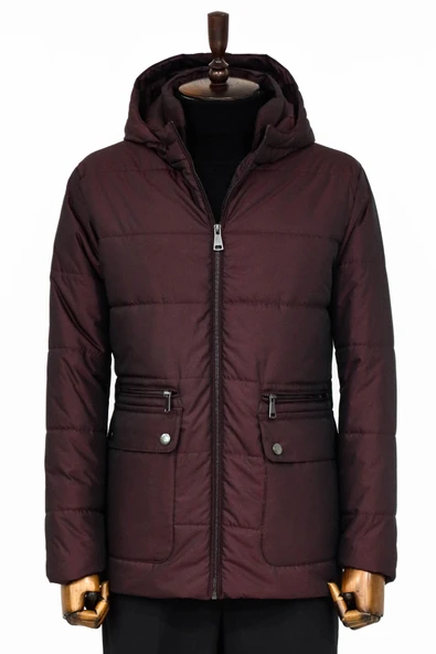 Slim Fit Kapüşonlu Bordo Erkek Şişme Mont - Wessi ürün görseli 1