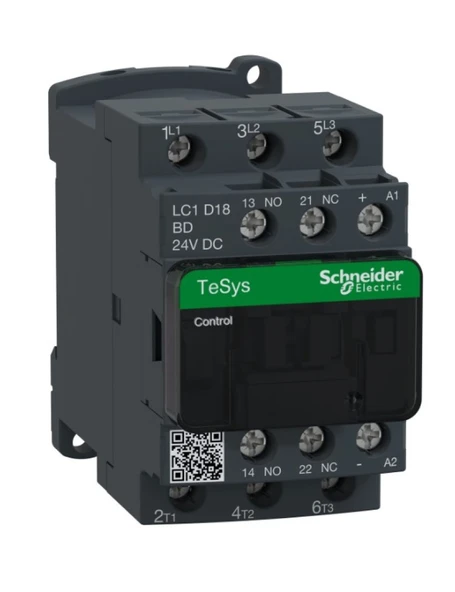 Schneider LC1D18BD TeSys D 18 A 7,5 kW 24V DC Kontaktör 3 Kutuplu 1NO+1NC AC-3 ürün görseli 1