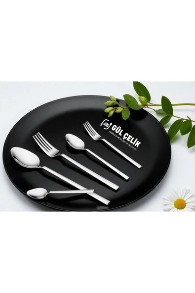 Gül Çelik Çatal Kaşık Seti 60 Parça 12 Kişilik Sade Model 18/0 Kalite ürün görseli 1