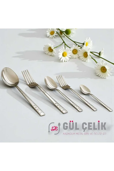 Gül Çelik Gül-Çelik Çatal Kaşık Seti 30 Parça 6 Kişilik Boncuk 18/0 Kalite ürün görseli 1