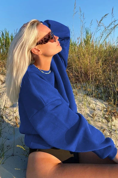Madmext Saks Bisiklet Yaka Basic Sweatshirt MG1559 ürün görseli 1