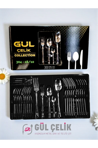 Gül Çelik 30 Parça 6 Kişilik 18/10 Kalite Çatal Kaşık Seti Alvina Model 304 Paslanmaz Çelik ürün görseli 1
