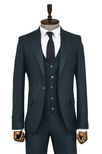 Ekose Ceketli Slim Fit Yeşil Erkek Takım Elbise - Wessi ürün görseli 1