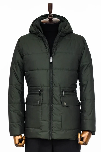 Slim Fit Kapüşonlu Yeşil Erkek Şişme Mont - Wessi ürün görseli 1