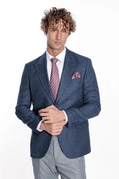 Desenli Slim Fit Lacivert Erkek Ceket - Wessi ürün görseli 1