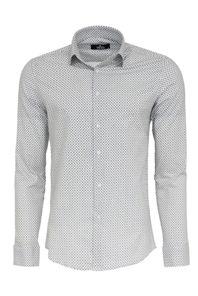 Beyaz Mini Kare Desenli Slim Fit Gömlek - Wessi ürün görseli 1