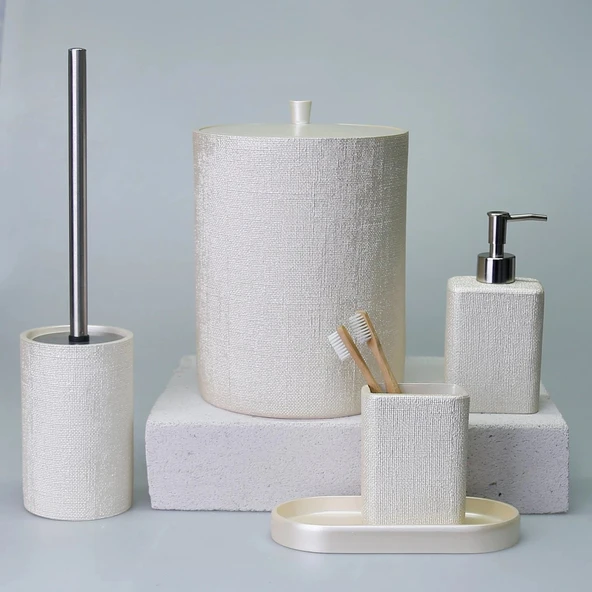 By Selim Linen İnci 5 Parça Polyester Banyo Seti ürün görseli 1