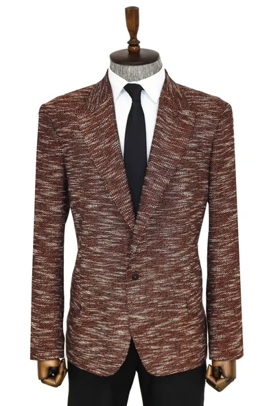 Desenli Slim Fit Spor Kahverengi Erkek Ceket - Wessi ürün görseli 1