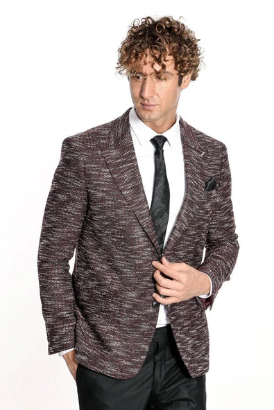 Desenli Slim Fit Spor Bordo Erkek Ceket - Wessi ürün görseli 1