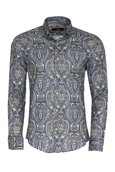 Damask Desenli Mavi Slim Fit Gömlek - Wessi ürün görseli 1