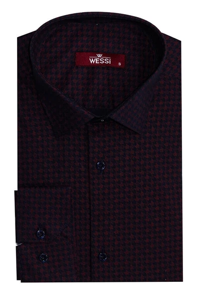 Kaz Ayağı Desenli Slim Fit Bordo Erkek Gömlek - Wessi ürün görseli 1