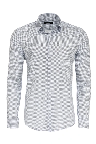 Beyaz Mini Kare Desenli Slim Fit Gömlek - Wessi ürün görseli 1