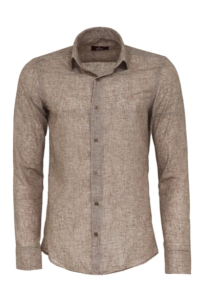 Slim Fit Kahverengi Desenli Gömlek - Wessi ürün görseli 1
