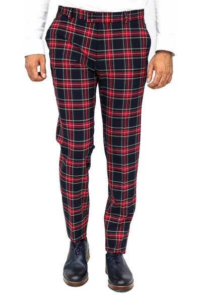 Ekose Desenli Slim Fit Lacivert Erkek Pantolon - Wessi ürün görseli 1