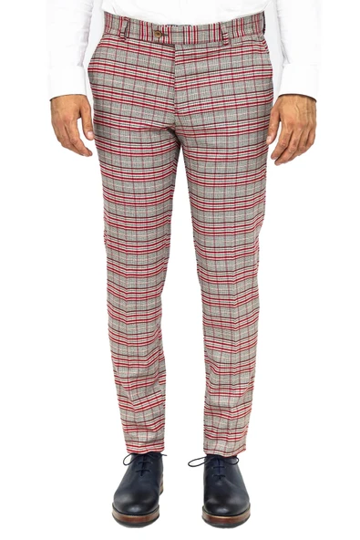 Kırmızı Ekose Desenli Slim Fit Gri Erkek Pantolon - Wessi ürün görseli 1