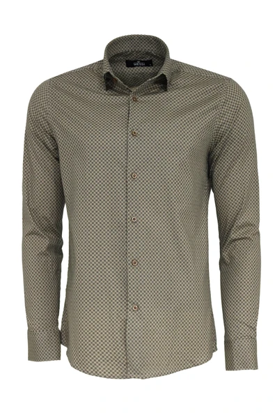 Mini Kare Desenli Slim Fit Açık Kahve Erkek Gömlek - Wessi ürün görseli 1