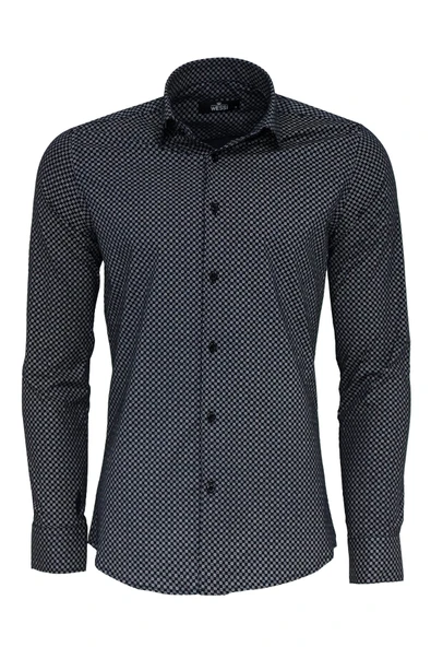 Lacivert Mini Kare Desenli Slim Fit Gömlek - Wessi ürün görseli 1