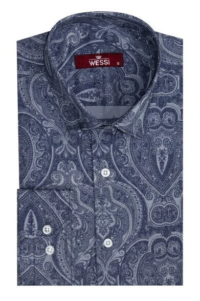 Açık Mavi Desenli Slim Fit Gömlek - Wessi ürün görseli 1