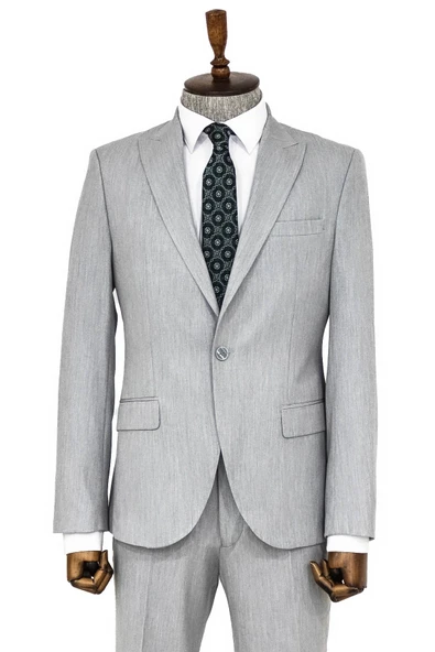 İki Parça Slim Fit Gri Erkek Takım Elbise - Wessi ürün görseli 1